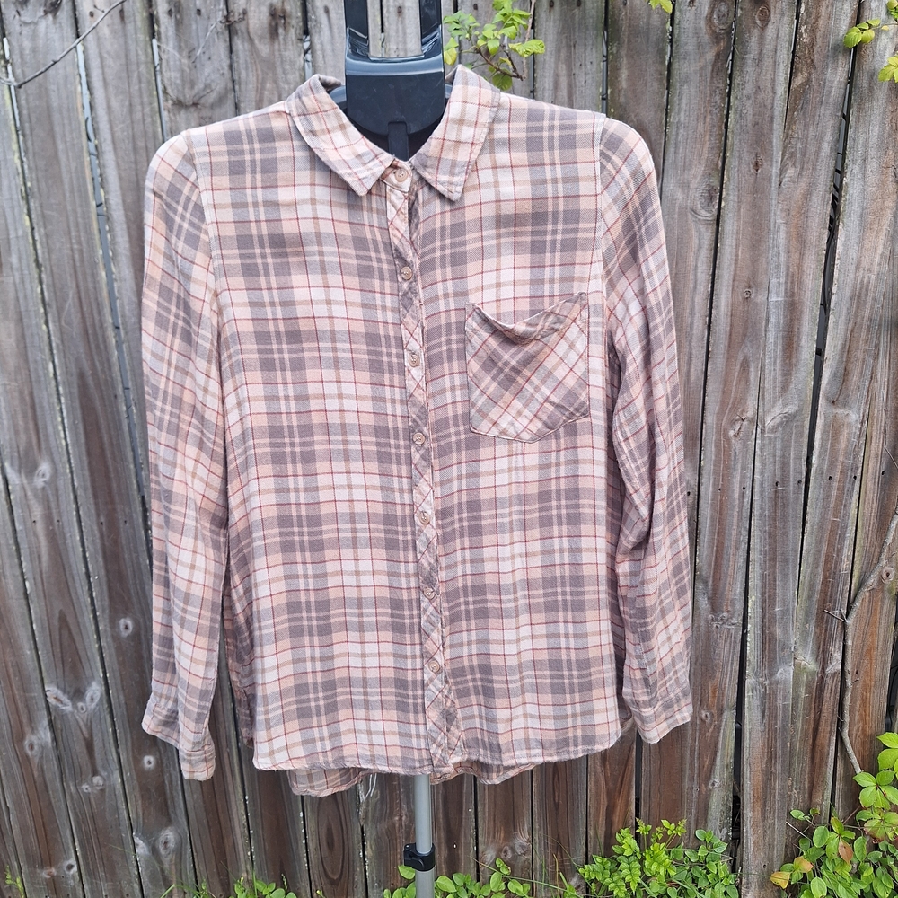 Plaid Button-Up Shirt - Brown and Tan